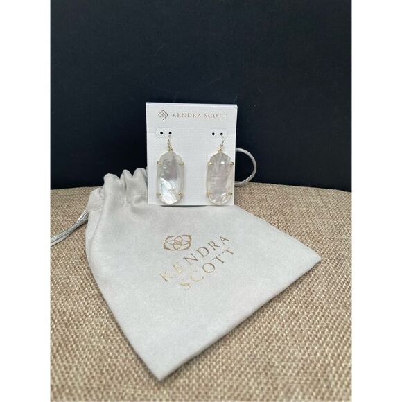 Kendra Scott Gold White Mother Of Pearl Earrings New with Dust Bag - Picture 1 of 7